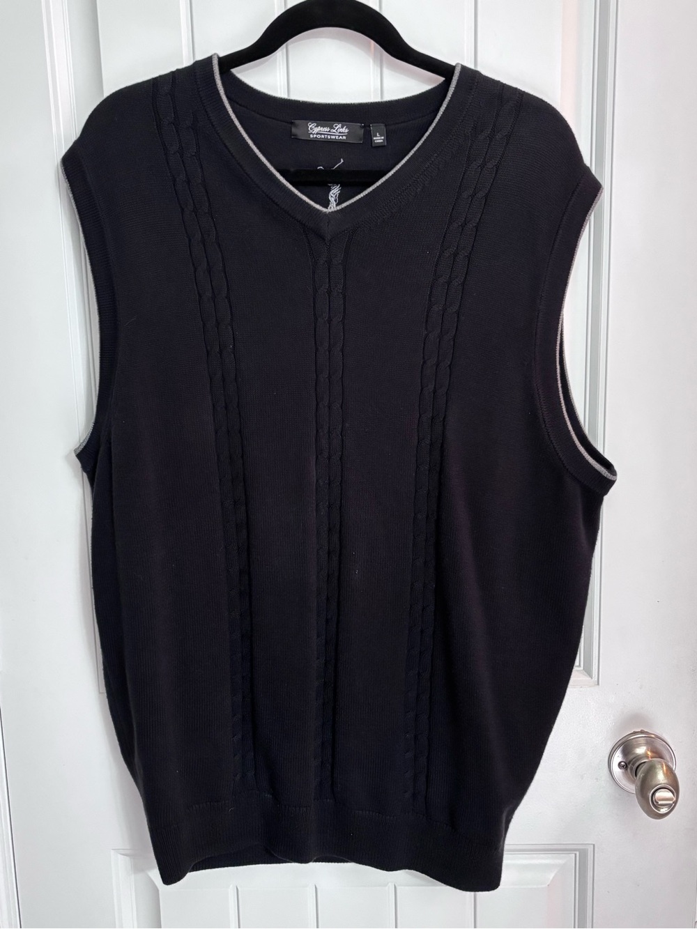 Black Cable-Knit V-Neck Sweater Vest by Cypress Links